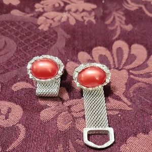 Elegant Silver and Red Cuff Links